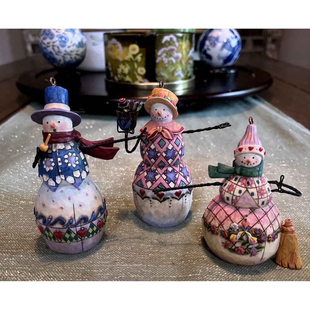Lot Of 3 Enesco Heartwood Creek Jim Shore 2002 Old Fashioned Snowman Ornaments*